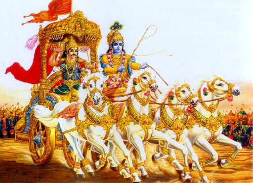 Arjuna e Krishna durante la battaglia